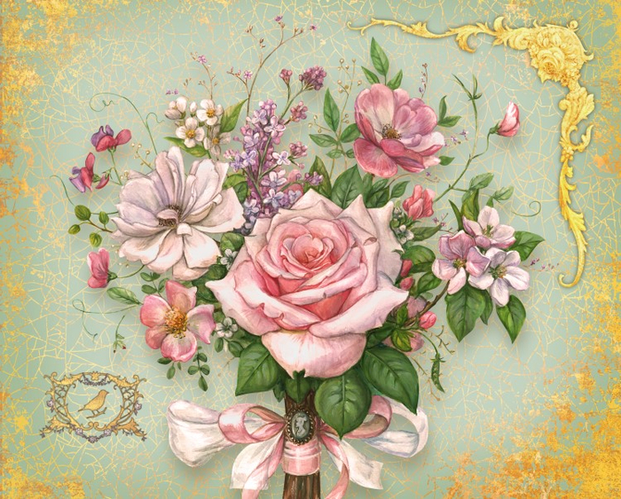 Букет с розовой лентой