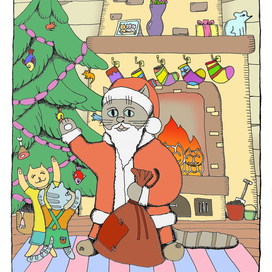 кот дед мороз