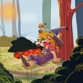 Одна из страниц детской книги "Девочка и лис"