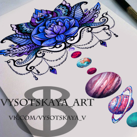 эскиз тату орнамент и парад планет