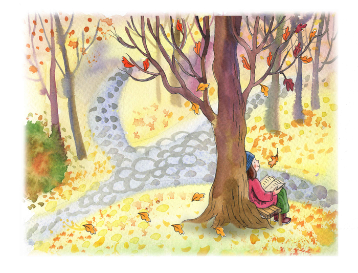 девочка  и листочек