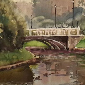 Озеро в яблоневом саду.