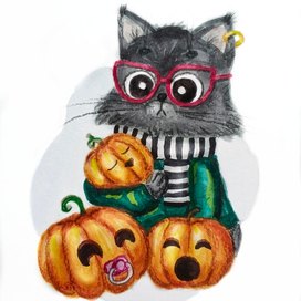 Модный черный кот - нянечка для тыковок