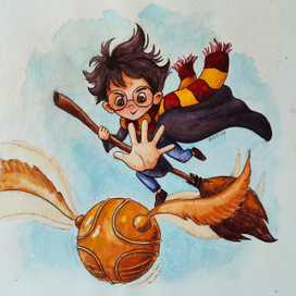 Watercolor illustration of Harry Potter