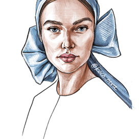 Иллюстрация девушка с голубым бантом