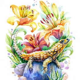 Композиция с поясохвостом и лилиями