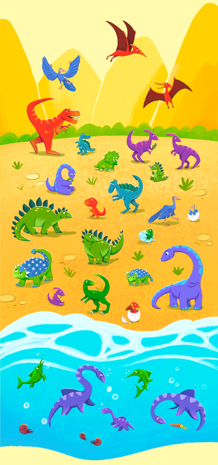 Динозавры. Иллюстрация для настольной игры.