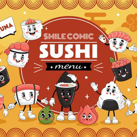 Суши-персонажи для меню и брендинга