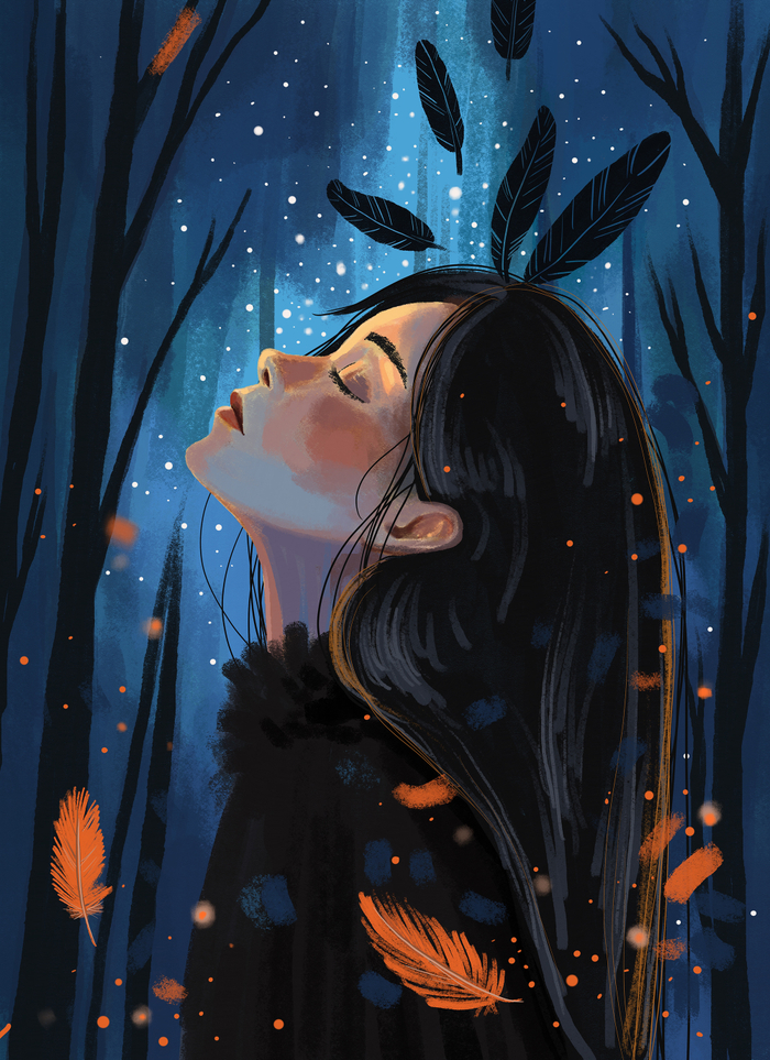 Книжная иллюстрация. Девочка-птица