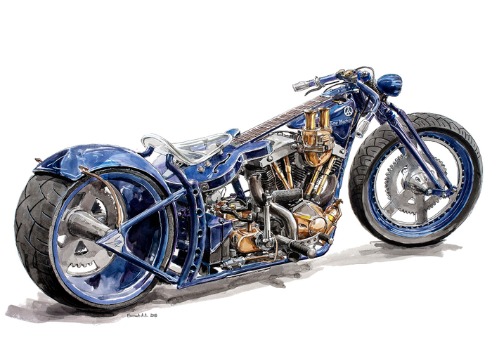 мотоцикл Time Machine, рисунок с натуры