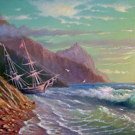 Вечер у скалистого берега.