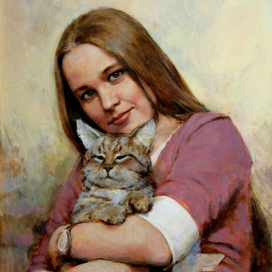 Портрет девушки с котенком