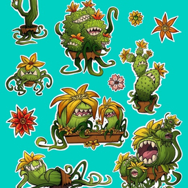 Набор стикеров с кактусами