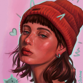 Цифровая иллюстрация "Девушка в красной шапке"