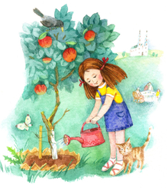 Девочка и яблонька