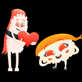 Бренд-персонажи для суши-бара Наоми и Тору