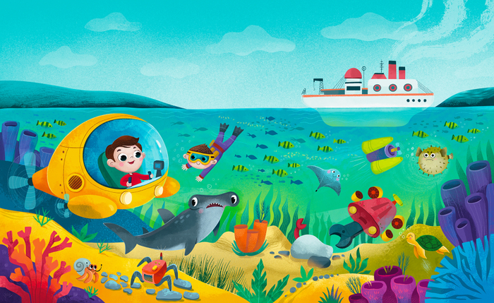 Иллюстрация для книги "Морские обитатели" издательства Clever