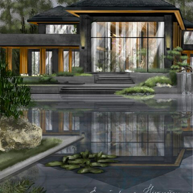 Скетч визуализация экстерьера загородного дома