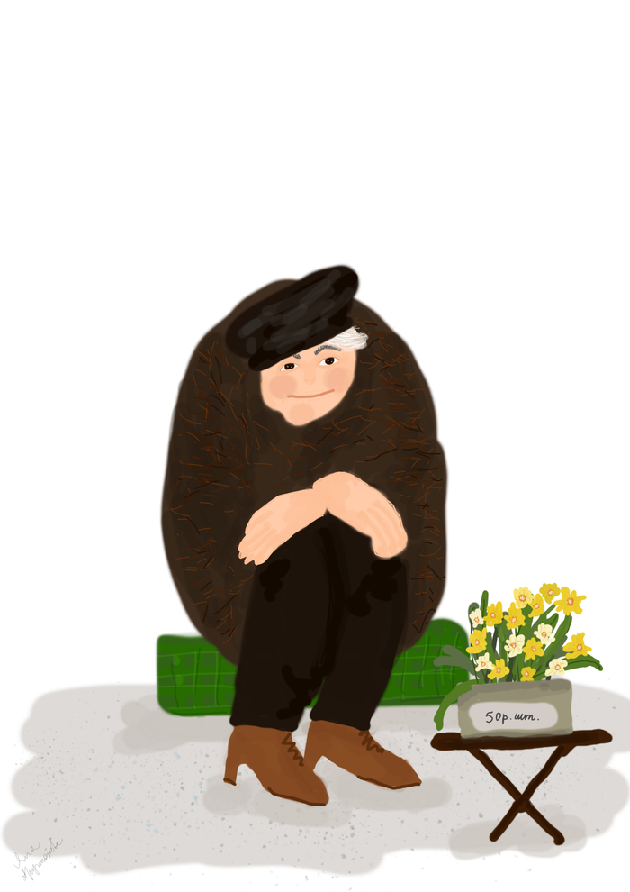 Старушка с нарциссами