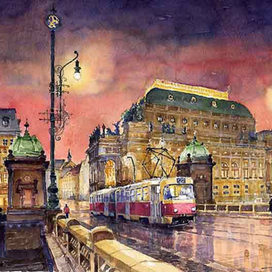 Prague Night Tram National Theatre