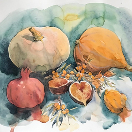 Натюрморт с тыквами и инжиром 