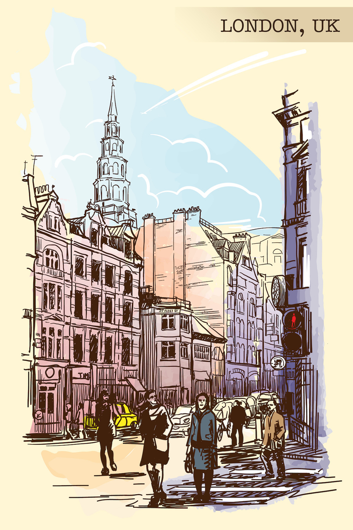 Флит Стрит, Лондон. Городская зарисовка.