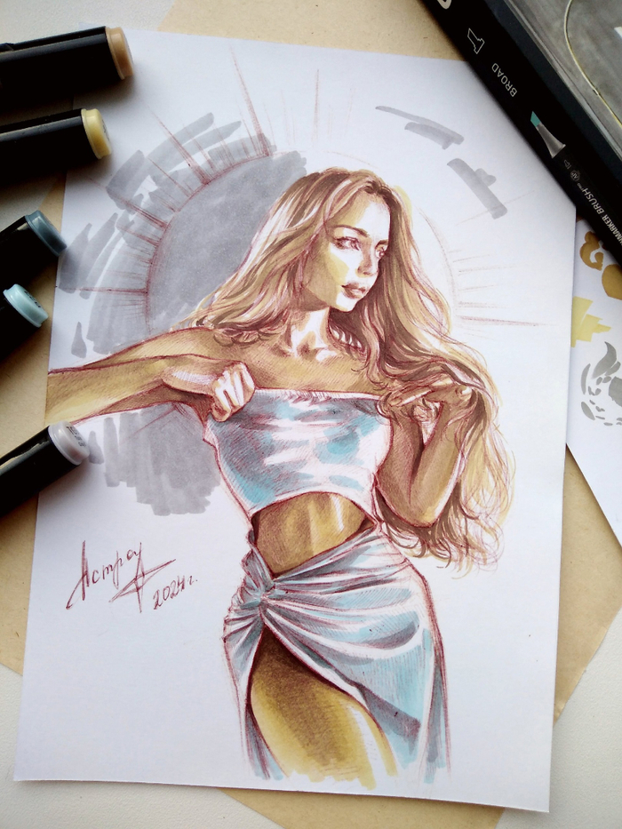 Девушка маркерами