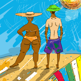 пляж, пара семейная