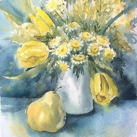 Букет с желтыми тюльпанами