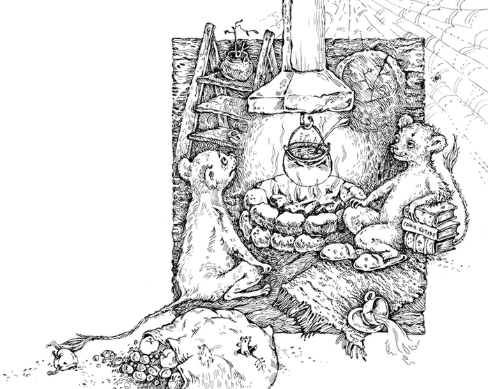 Пушок и Пушистый_у очага