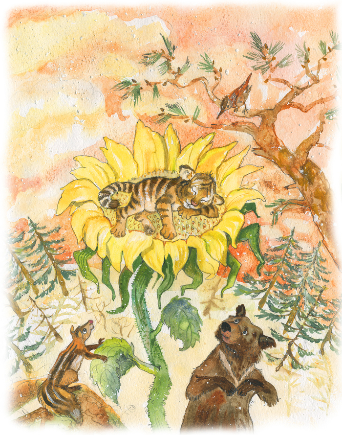 Тигренок на подсолнухе