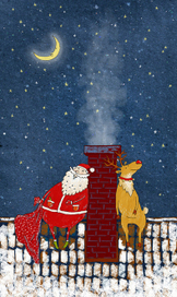 Санта Клаус, олень и месяц