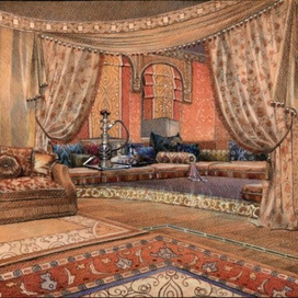 Рисунок интерьера спальной