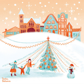 Новогодний город для подарочной упаковки