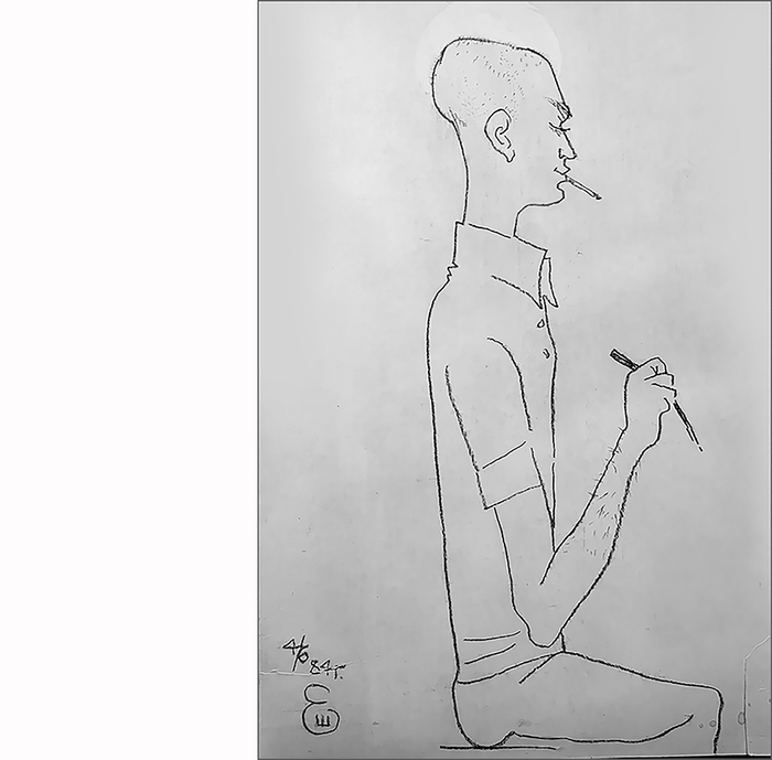 Роясь в папках нашел шарж на меня сделанный соседом по мастерской 4-6-1984 г. главным художником журн. "Крокодил" Е.А. Шукаевым.