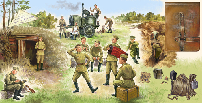 Илл. к интерактивной исторической энциклопедии о Великой Отечественной войне для детей. Жизнь на фронте.