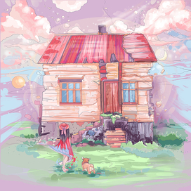 Иллюстрация с собакой и домом