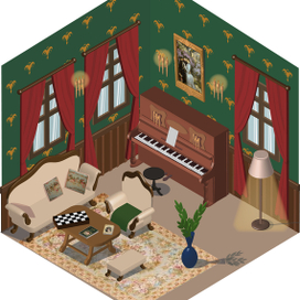  Музыкальная комната 19 века в изометрическом стиле:
