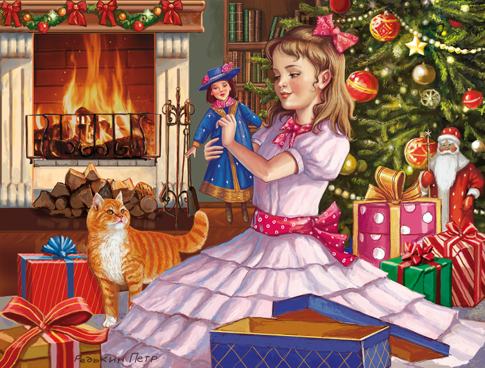 Новогодняя картинка с котом.