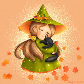 Cute little witch with a cat