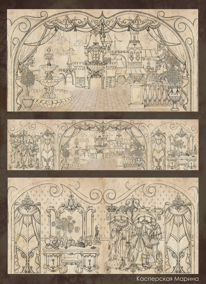 Театральная сцена (эскиз панорамы настенной росписи)