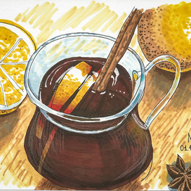 Графин с глинтвейном и апельсинами