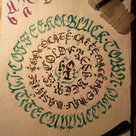 Evening mandala calligraphy. Gothic: bastard, rotunda and fraktur.