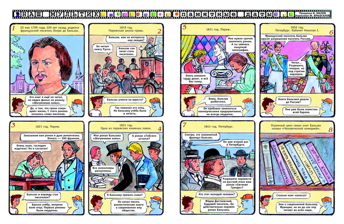 Иллюстрации для детского журнала"А почему?".Рубрика"Наш мультик"(Комикс).Тема:Писатель Бальзак.