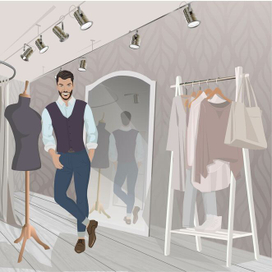 Персонаж стилист в примерочной