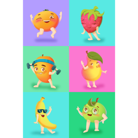 Разработка персонажей для упаковки фруктовых снеков