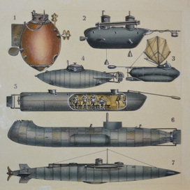 Подводные лодки, иллюстрация к книге Г,Смирнова, "Корабли и сражения".