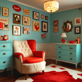 Интерьер комнаты в стиле пин-ап
