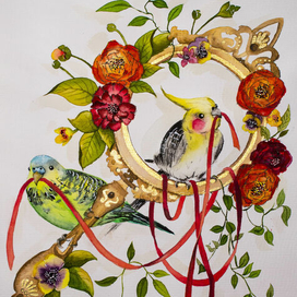 Попугаи с красной лентой