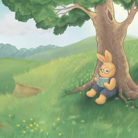 Кролик под деревом с книгой